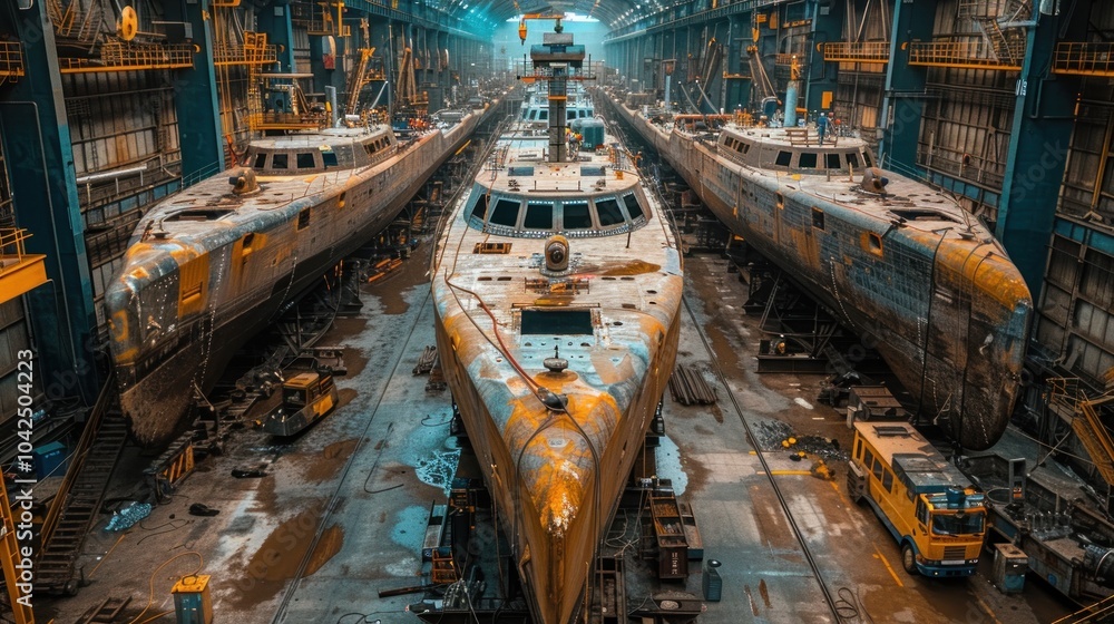 Ships Under Construction in a Dry Dock Ships Under Construction in a Dry Dock