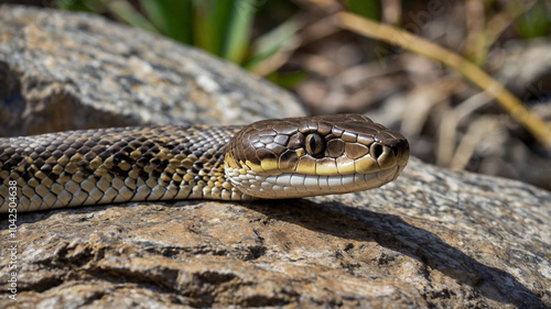 4k close up snake in the forest junggle rock. python snake.