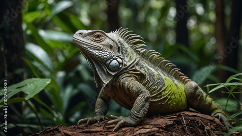 4K close up iguana in the forest