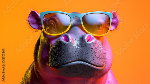 A colorful hippo wearing su...