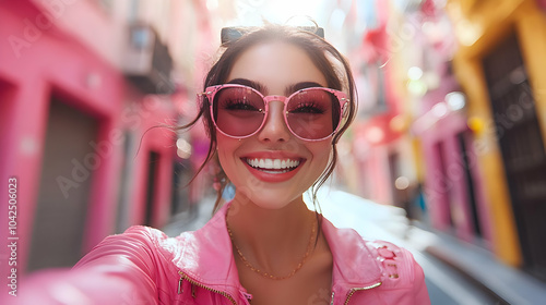 Smiling woman in pink attir...