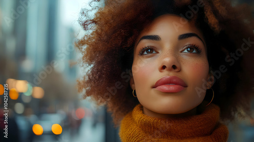 A woman gazes thoughtfully ...