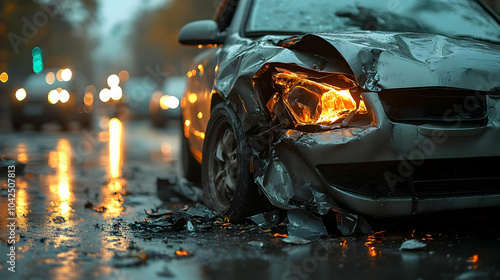 Damaged car with a broken h...