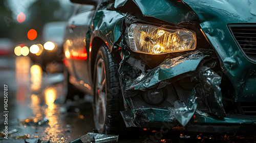 A close-up of a damaged car...