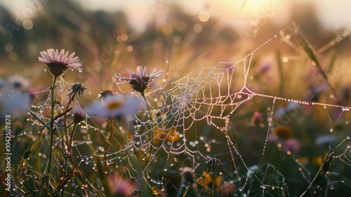 Wallpaper Mural Dew-Covered Spiderweb at Sunrise Torontodigital.ca