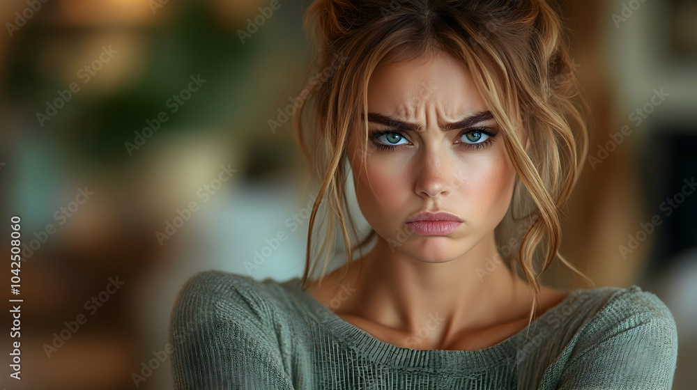 A young woman with a serious expression, conveying strong emotions. A young woman with a serious expression, conveying strong emotions.