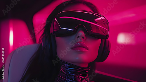 Futuristic woman in VR head...