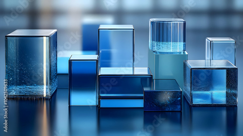 A collection of blue glass ...