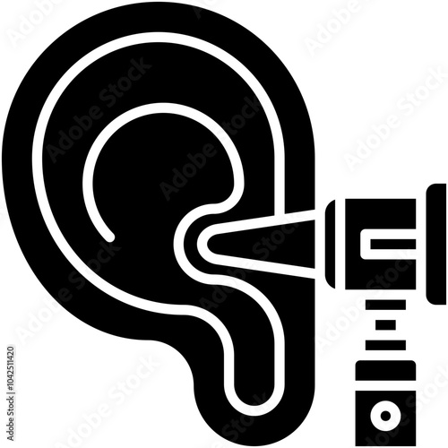 Otoscopy Icon. Ear Otoscope Checkup Pictogram Graphic Illustration. Isolated Simple Solid Icon For Infographic, App and Web Button.
