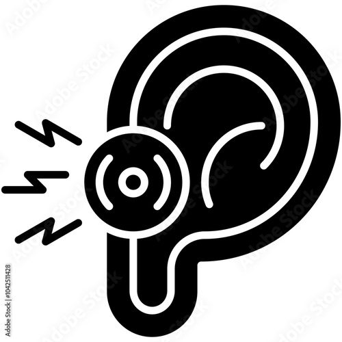 Otitis Icon. Ear Infection Pain Pictogram Graphic Illustration. Isolated Simple Solid Icon For Infographic, App and Web Button.