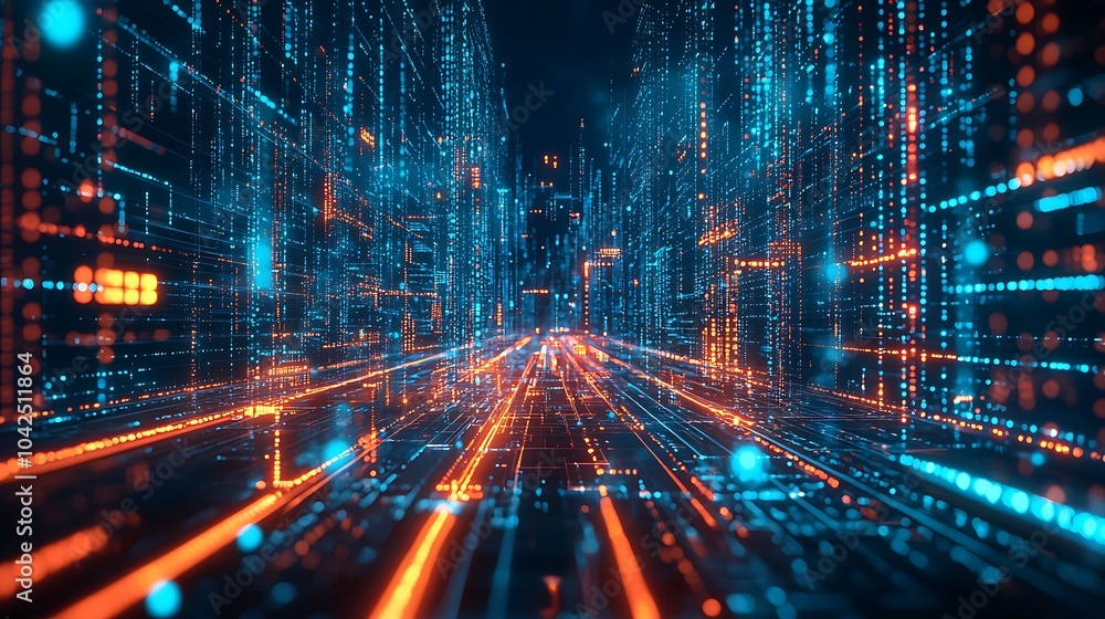 Fototapeta premium Futuristic Virtual Network with Glowing Lines