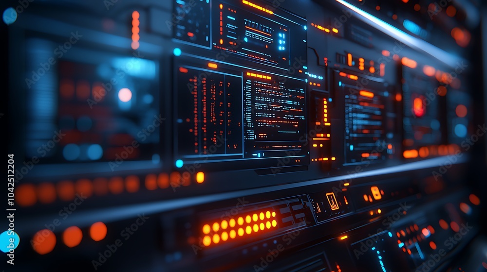 Fototapeta premium Dynamic Holographic Interface with Interconnected Data Visuals