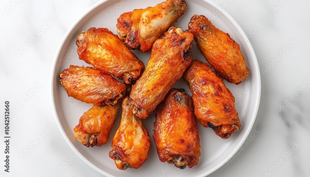 A plate of golden-brown chicken wings, ready to be served. A plate of golden-brown chicken wings, ready to be served.