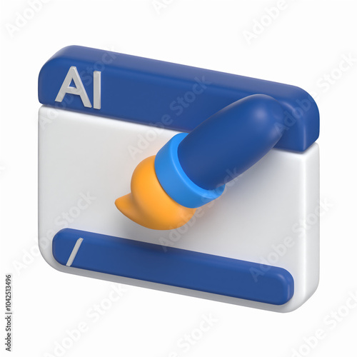 Art Illustrated With Brush And Prompt Area On A Window 3D Icon Artificial Intelligence Model with Transparent Background