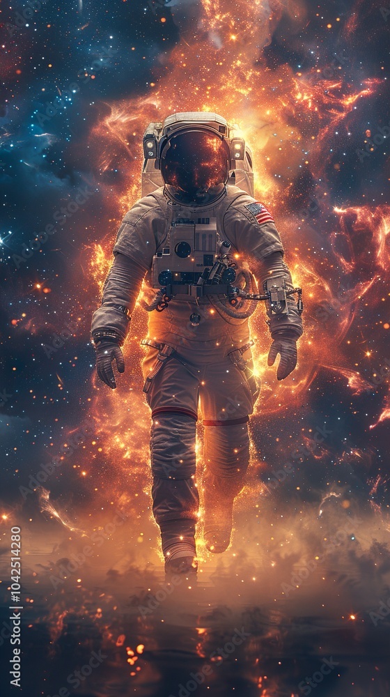 Astronaut Walking Through a Fiery Galaxy Astronaut Walking Through a Fiery Galaxy