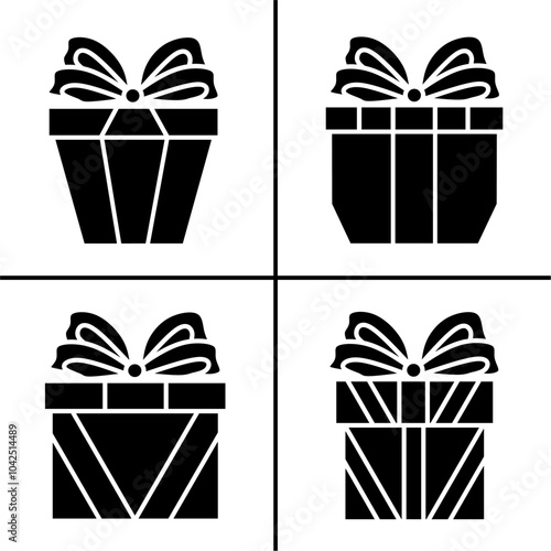 Vector black and white illustration of gift box icon for business. Stock vector design.