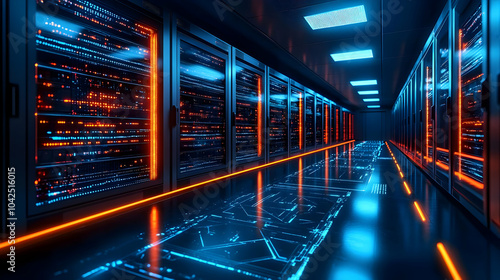 A futuristic data center wi...