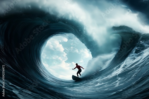 A Surfer Paddling Out to Sea With Massive Waves Rolling in, Ready to Catch the Next Big One, Sports Photography