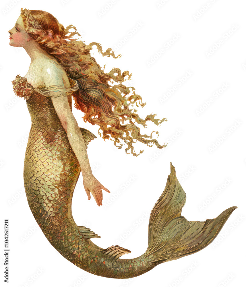 Fototapeta premium PNG Mermaid art illustration underwater.