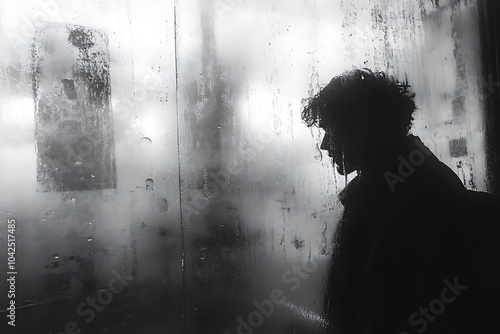 Wallpaper Mural Silhouette of a man by a rain-streaked window Torontodigital.ca