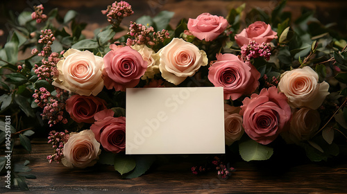 A bouquet of roses with a b...