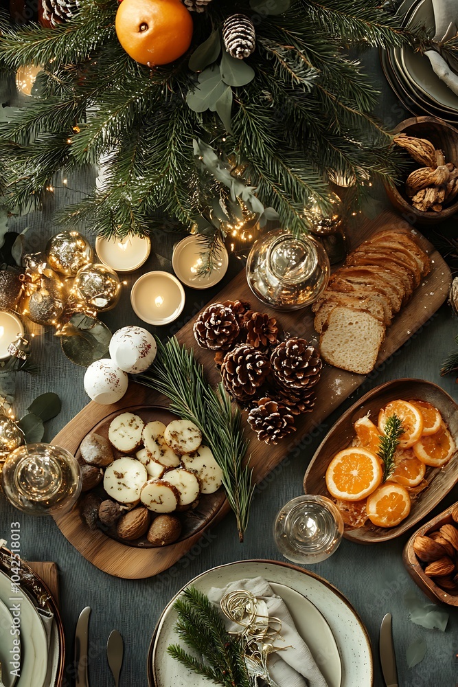 A festive table setting showcasing seasonal delights. A festive table setting showcasing seasonal delights.