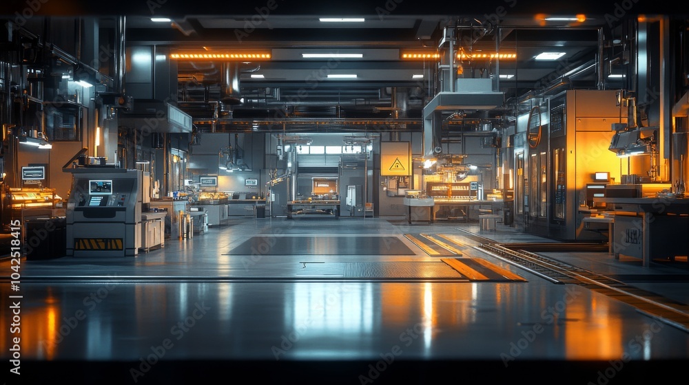 Fototapeta premium An Industrial Factory Interior with Machinery and Shiny Floors