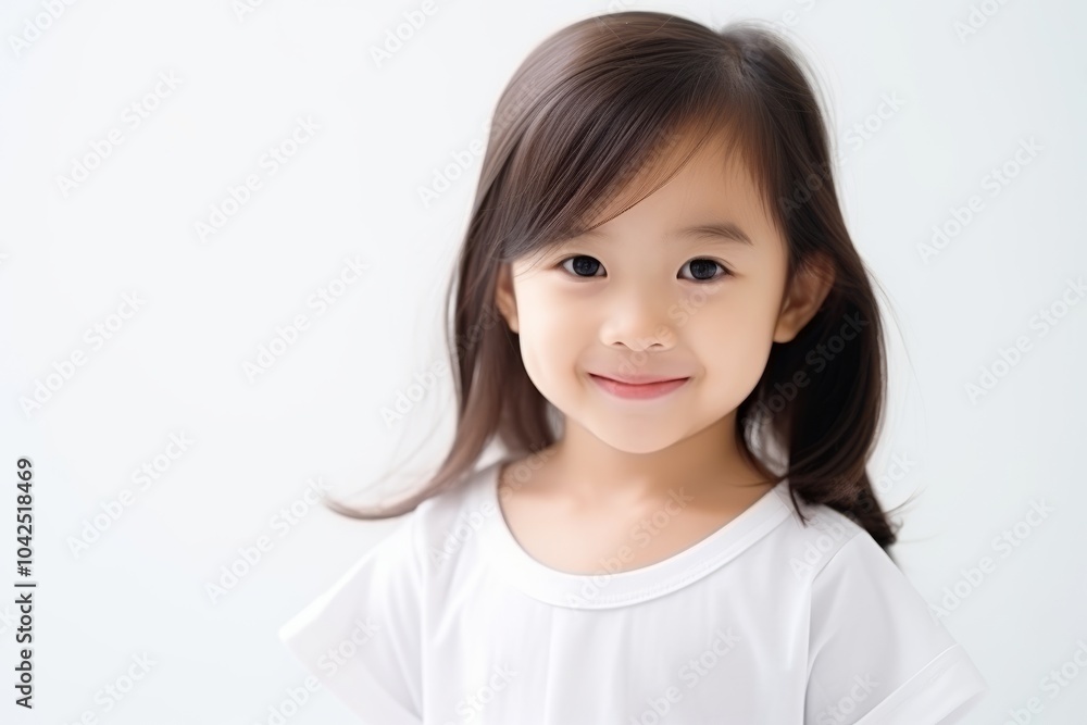 cute asian little girl in white t-shirt isolated on white background cute asian little girl in white t-shirt isolated on white background