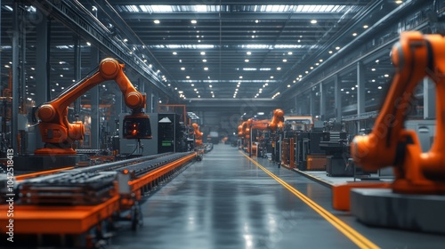 Industrial Robotic Arms in a Modern Factory Setting