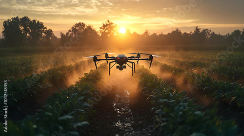 Drone flying over a field a...