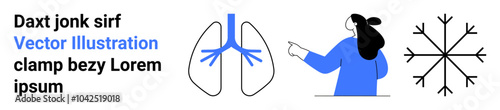 Two lungs, a snowflake, and a person pointing Ideal for medical, respiratory health, winter season, education, and illustration design. Banner for landing page