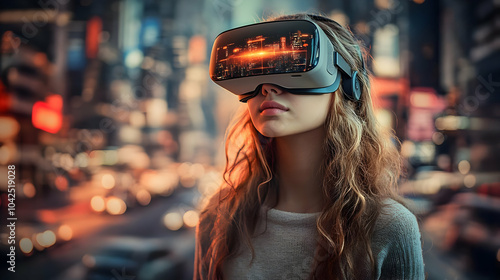 Young woman wearing VR head...