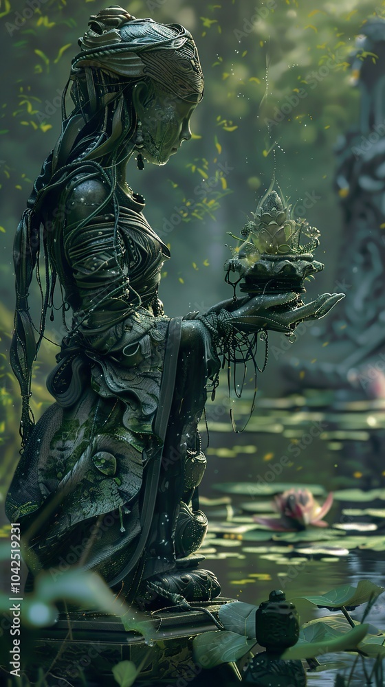 Mystical Statue in a Lush Forest - Digital Art Mystical Statue in a Lush Forest - Digital Art