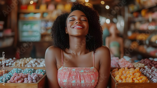 A joyful woman surrounded b...