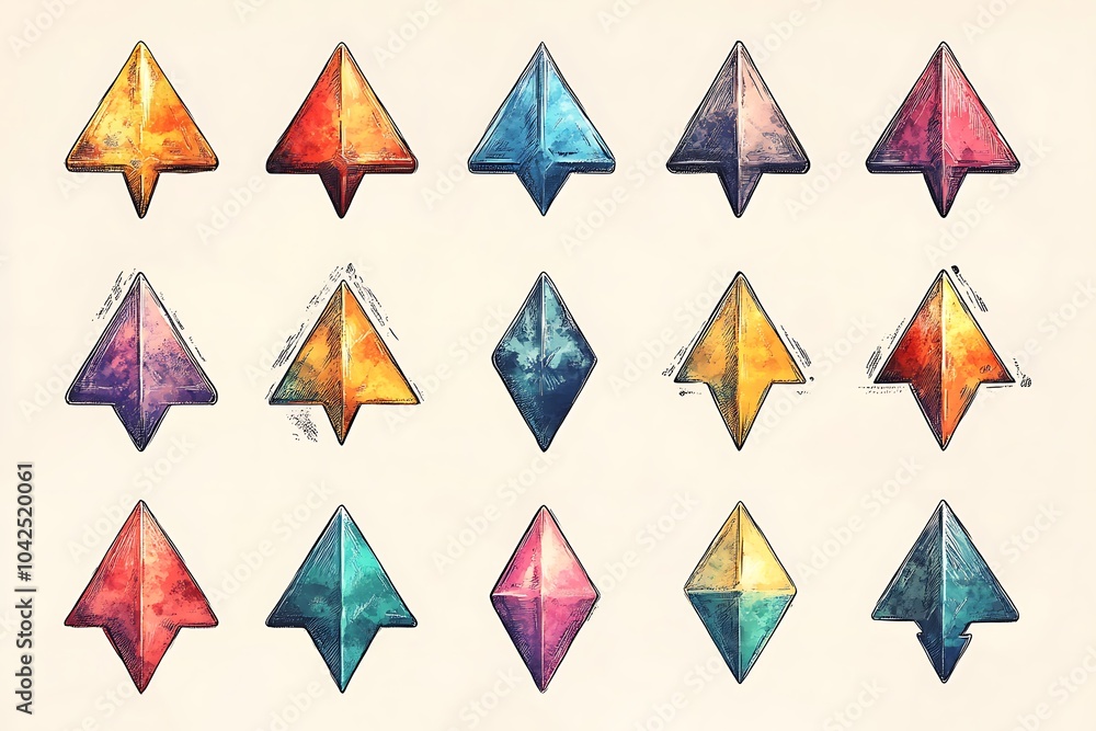 A collection of colorful, abstract arrow icons. A collection of colorful, abstract arrow icons.