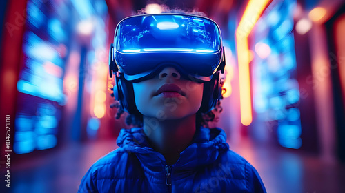 Child wearing VR headset in...