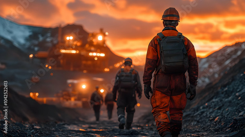 Workers in safety gear walk...