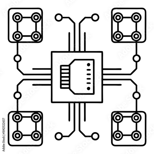 Technical Vector Illustration: Motherboard Layout and Ports