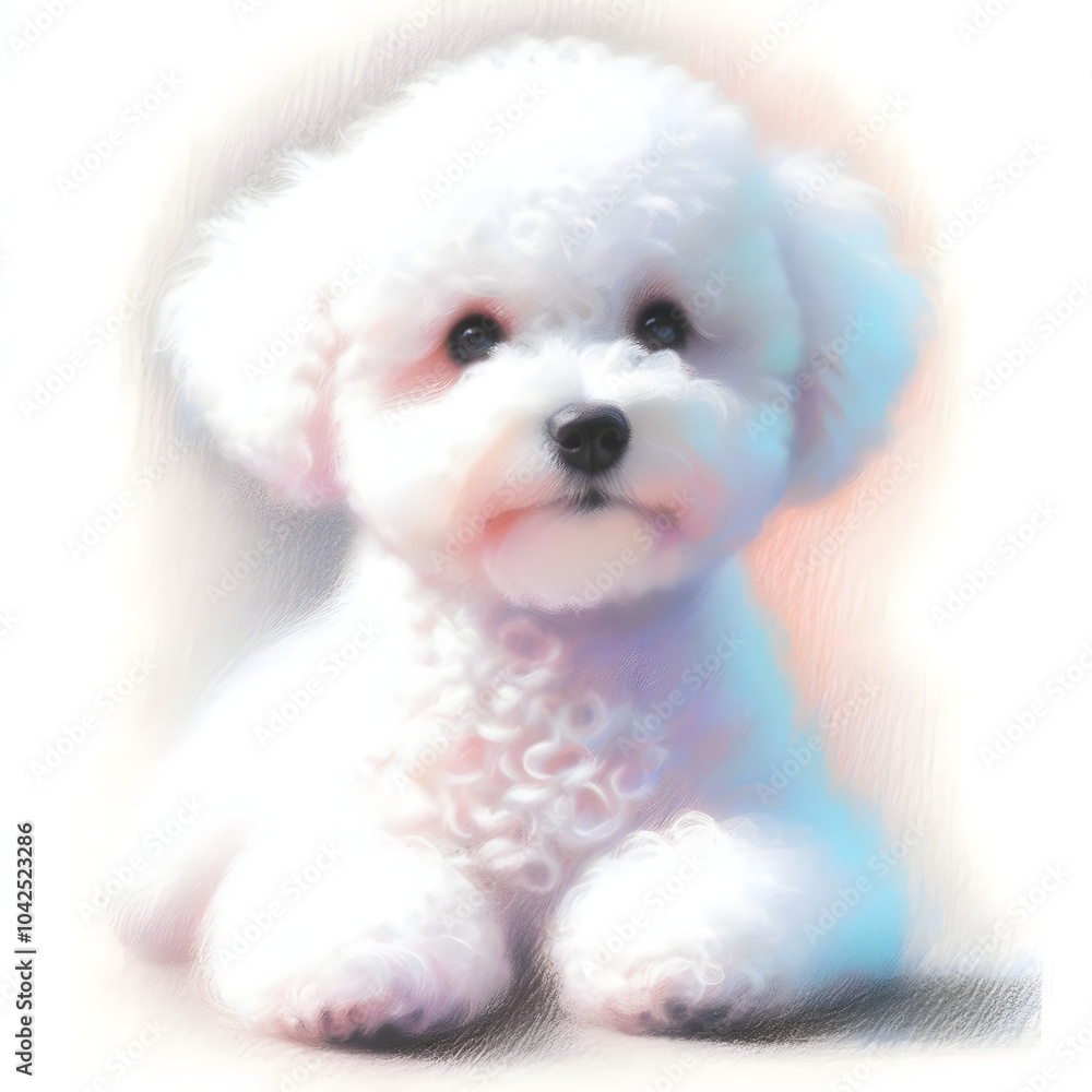 흰 배경, 비숑 프리제, 파스텔화 (white background, Bichon frisé, pastel painting) 흰 배경, 비숑 프리제, 파스텔화 (white background, Bichon frisé, pastel painting)