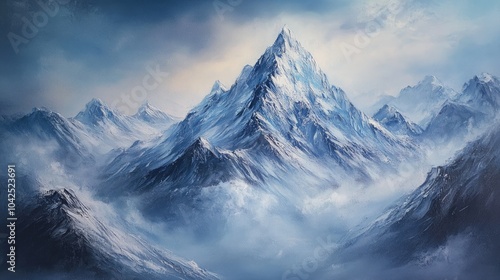 Wallpaper Mural Oil painting of a snow covered mountain peak with a serene atmosphere showcasing the beauty of winter landscapes Torontodigital.ca