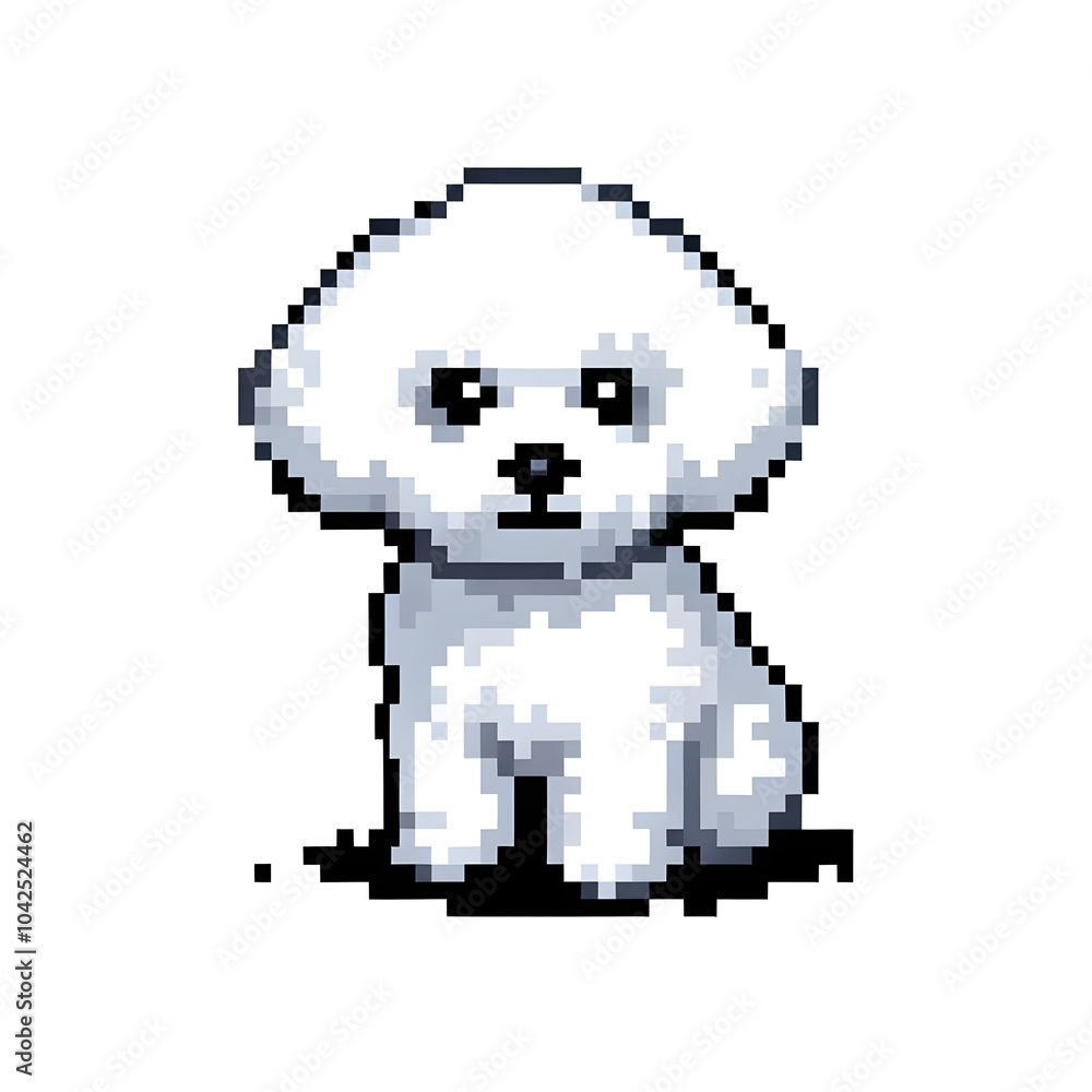 Fototapeta premium 흰 배경, 비숑 프리제, 픽셀아트 (white background, Bichon frisé, pixel art)