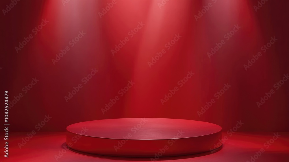 Red podium platform designed for product presentations 3D rendering of a luxurious pedestal stand display Empty tabletop stage with spotlight backdrop Red podium platform designed for product presentations 3D rendering of a luxurious pedestal stand display Empty tabletop stage with spotlight backdrop