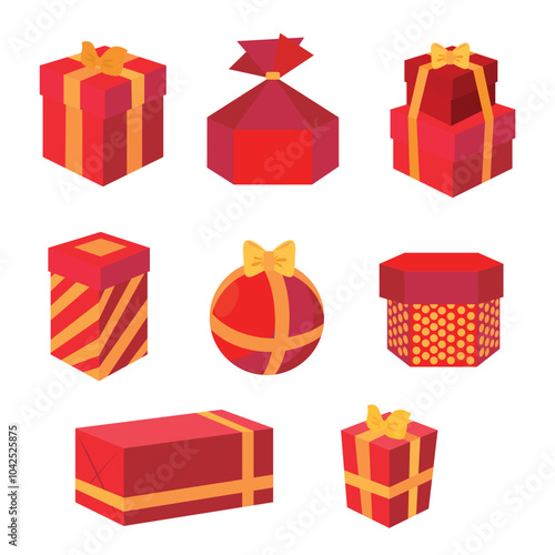 Illustration vector graphic design of Gift Box or Packaging. With Red and Yellow color. Can be used gift or souvenir shop logo, holiday and birthday present graphic, sticker, etc.