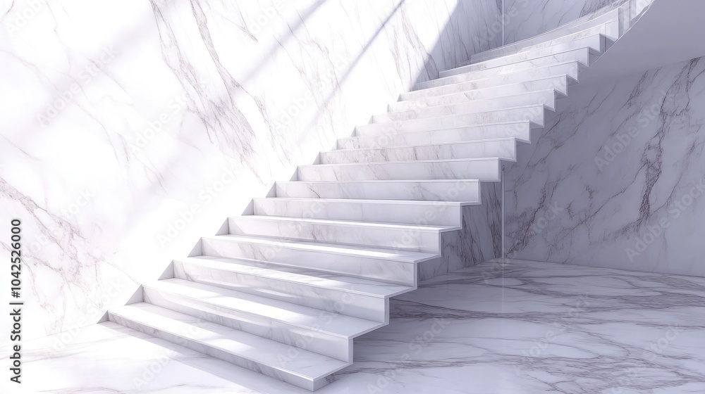 Fototapeta premium 3D rendering of modern white marble stairs for an upscale interior