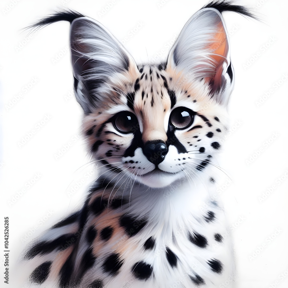 흰 배경, 서벌, 파스텔화 (white background, serval, pastel painting) 흰 배경, 서벌, 파스텔화 (white background, serval, pastel painting)