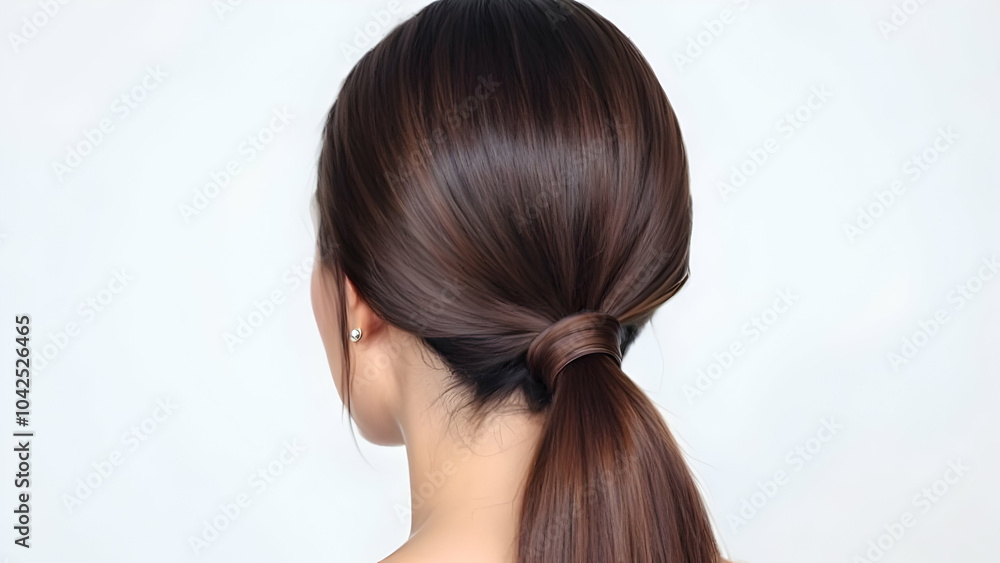 Smooth Hair Ponytail on Woman from Back View Smooth Hair Ponytail on Woman from Back View