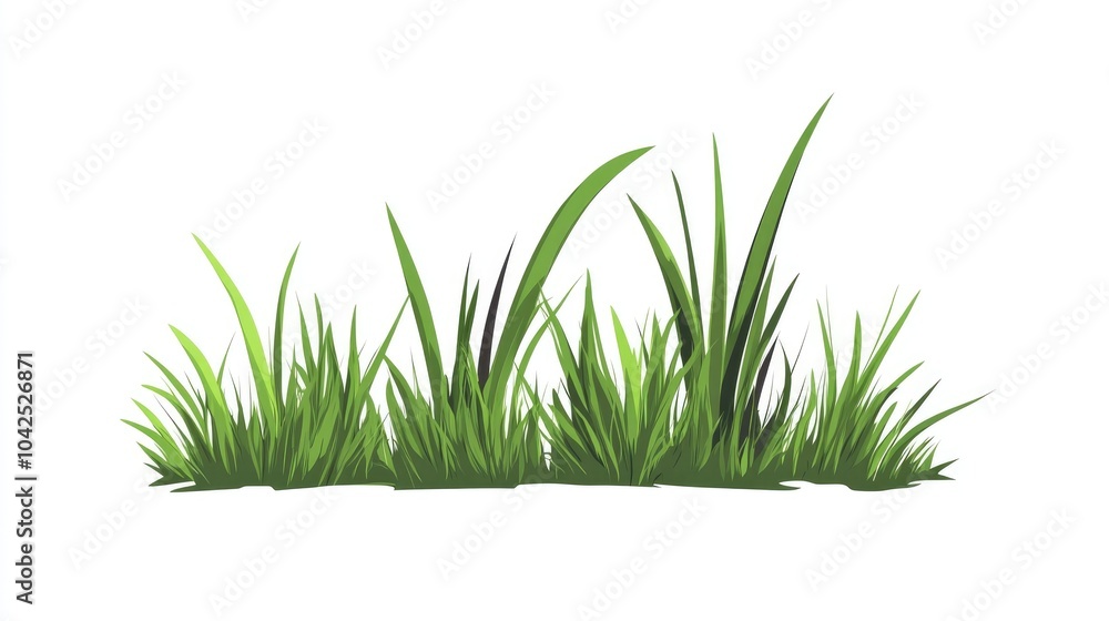 Obraz premium Flat design graphic of green grass isolated on a white background featuring a side view template of grass bushes