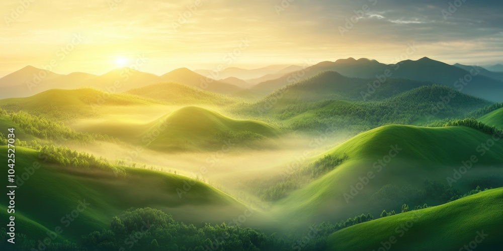 A temperature inversion in a valley viewed from a ridge at sunrise, showcasing the beauty of rolling hills and misty landscapes, Misty valley sunrise over rolling hills A temperature inversion in a valley viewed from a ridge at sunrise, showcasing the beauty of rolling hills and misty landscapes, Misty valley sunrise over rolling hills