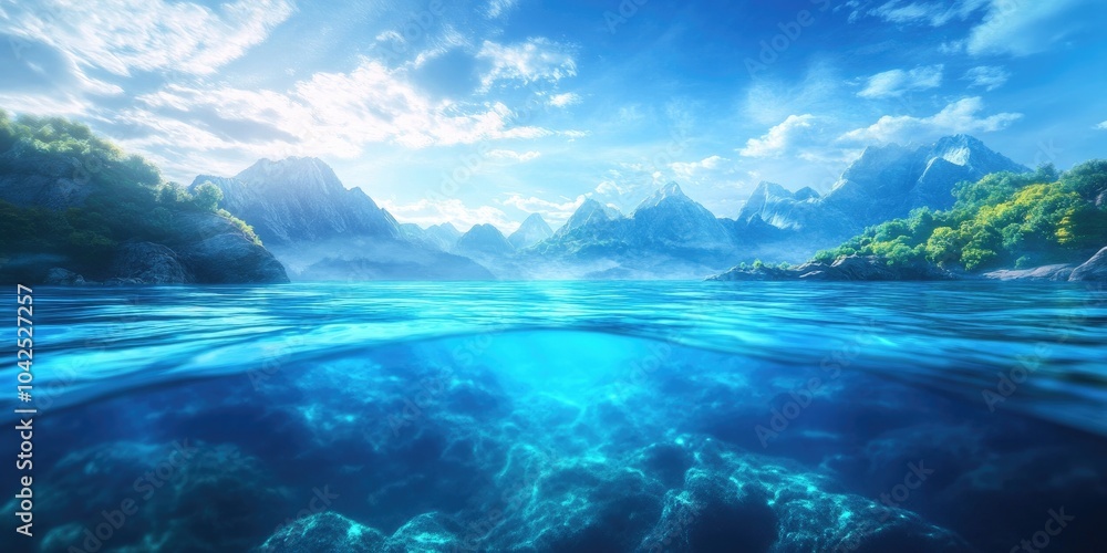 Fototapeta premium Stunning blue waters of a serene destination, Tranquil blue waters of a picturesque location