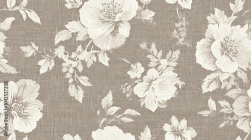 Seamless floral fabric background in muted taupe with light grey cottage pattern Shabby chic woven two tone textile effect featuring a rustic organic all over print